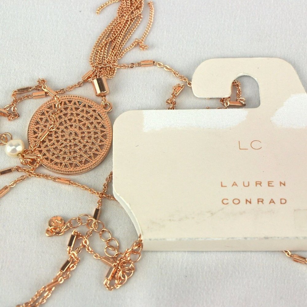 LC Lauren Conrad 32-35" Long Copper-Tone Dream Catcher Tassel Necklace Pearl - Picture 4 of 4